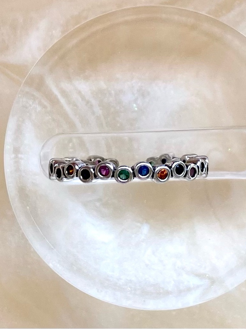Sterling Silver Multi-Gemstone Stackable Band - Rainbow Colors